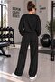 Women's Plain Cotton Crew Neck Wide Leg Women's Two-Piece Tracksuit Set Regular Fit - 2