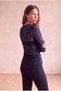 Women's Lace Fabric Navy Blue Long Balloon Sleeve Crew Neck Blouse Rosine - 3