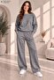 Women's Plain Crew Neck Wide Leg Two-Piece Tracksuit Set Regular Fit