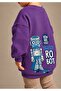 3 Yarn Combed Cotton Robot Printed Unisex Children's Crewneck Sweatshirt Qs7