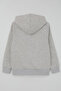 Boy's Hooded Cardigan with Zipper and Embroidered Emblem Detail, 8-12 Years Old, Light Gray Melange - 2