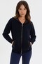 Women's Hooded Wool Cardigan with Patterned Pocket and Hood, Dark Blue