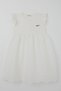 Girl's Short-Sleeved Dress with Lace Detail on the Skirt and Floral Embroidery, Ages 5-10, Ecru