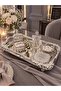 Luxury Silver Handle Rose Detailed Footed Rectangular Promise, Engagement, Dowry, Coffee, Tea Presentation Service Tray - 3