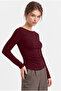Women's Burgundy Drawstring Detailed Long Sleeve Modal Cotton Basic Blouse - 2