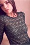 Women's Lace Fabric Emerald Green Long Balloon Sleeve Crew Neck Blouse Rosine - 3