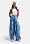 Women's Blue Baggy Fit Special Fabric Design Trousers - 2