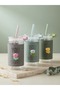 Heat-Resistant 550ml Glass Cold Coffee Cup with Straw and Lid, Flower-Patterned Soft Drink Cup - 3