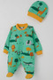 Baby Boy Booties Overalls Safari Themed Cute Animals Patterned 0-9 Months, Green - 3