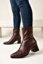 Women's Pedra Brown Stretch 6 cm Thick Heels - 3
