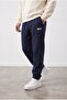 Men's Navy Blue Sweatpants 3 Thread Fleece-Lined Fabric - 4