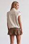 Women's Beige Double Pocket Lined Zippered Gapardin Drawstring Detailed Vest Alc-X15784 - 5