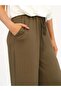 Women's Khaki Trousers with Elastic Waist, Lace-Up, Side Pockets, Wide Legs, Plain Weave