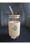 Glass with Straw, Heat-Resistant Bamboo Lid, 550ml Glass Cup, Soft Drink Cup, Cactus Patterned - 2