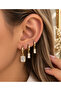 Set of 6 Gold Color Stone Hoop Earrings |   Rectangular Stone Detailed Sparkling Earrings - 2