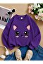 3 Yarn Combed Cotton Cat Printed Unisex Children's Crewneck Sweat Qa3