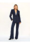Women's Navy Blue Waist-Fitted Striped Blazer Jacket and Trousers Classic Suit - 5