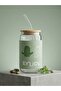Glass with Straw, Heat-Resistant Bamboo Lid, 550ml Glass Cup, Soft Drink Cup, Cactus Patterned - 6