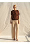 Women's Coffee Color Crew Neck Sequin Detailed Half Sleeve Standard Length Knitwear Sweater - 3