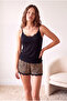 Women's Cotton Black / Leopard Patterned Rope Strap Lace Detailed Shorts Pajama Set Pjlouise