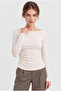 Women's White Drawstring Detailed Long Sleeve Modal Cotton Basic Blouse