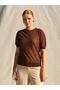 Women's Coffee Color Crew Neck Sequin Detailed Half Sleeve Standard Length Knitwear Sweater - 6