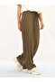 Women's Khaki Trousers with Elastic Waist, Lace-Up, Side Pockets, Wide Legs, Plain Weave - 8
