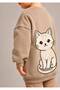 3 Yarn Combed Cotton Cat Printed Unisex Children's Crewneck Sweat Qs3