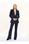 Women's Navy Blue Waist-Fitted Striped Blazer Jacket and Trousers Classic Suit - 3