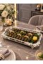 Luxury Silver Handle Rose Detailed Footed Rectangular Promise, Engagement, Dowry, Coffee, Tea Presentation Service Tray - 4