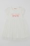 Girl's Short Sleeve Dress with Bow Print and Tulle, 1.5-5 Years Old, Ecru