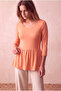 Women's Peach 3/4 Sleeve Crew Neck Skirt Gathered Blouse Esther - 3