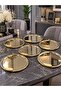 6-Piece Gold Feather Detailed Round Presentation Tray for Tea, Coffee and Pastries, Decorative Serving Tray