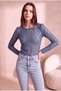 Women's Lace Fabric Hazy Blue Long Balloon Sleeve Crew Neck Blouse Rosine