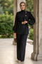 Asymmetrical Button Detailed Black Hijab Suit 52931S - 2