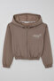 Girl's Cardigan with Embroidered Text, Hooded, Elastic Waist, Ages 9-14, Mink - 3