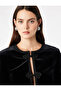 Slim Fit Padded Crew Neck Long Sleeve Velvet Jacket with Fancy Buttons - 5