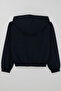 Girl's Cardigan with Embroidered Text, Hooded, Elastic Waist, Ages 9-14, Navy Blue - 2