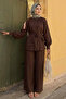 Stone Detailed Collar Brown Hijab Suit 26145Kh - 2