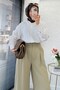 Premium Pleated Detailed Twill Palazzo Trousers - Green - 3