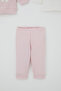 Baby Girl Bodysuit 3-Piece Set with Bow Embroidery, 4 Months - 1 Year, Pink - 5