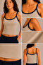 Women's Thin Straps Contrast Ribbed U-Neck Ribbed Crop Tank Top - 6