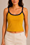 Women's Thin Straps Contrast Ribbed U-Neck Ribbed Crop Tank Top - 2