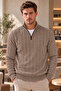 Men's Standard Fit Hair Knit Half Zipper Knitwear Sweater