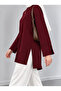 Women's Burgundy Oversize Modal Fabric Slit Detailed Crew Neck Hijab Tunic - 3