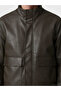 Ozmarka New Season Brown Regular Fit Stand Collar Men's Leather Look Coat - 4