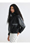 Ozmarka New Season Black Stand Collar Women's Leather Look Coat