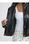 Ozmarka New Season Black Stand Collar Women's Leather Look Coat - 4