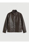 Ozmarka New Season Brown Regular Fit Stand Collar Men's Leather Look Coat - 6