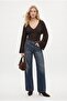 Women's Vivian Waist-Fitted V-Neck Long Sleeve Basic Brown Knitted Blouse - 2